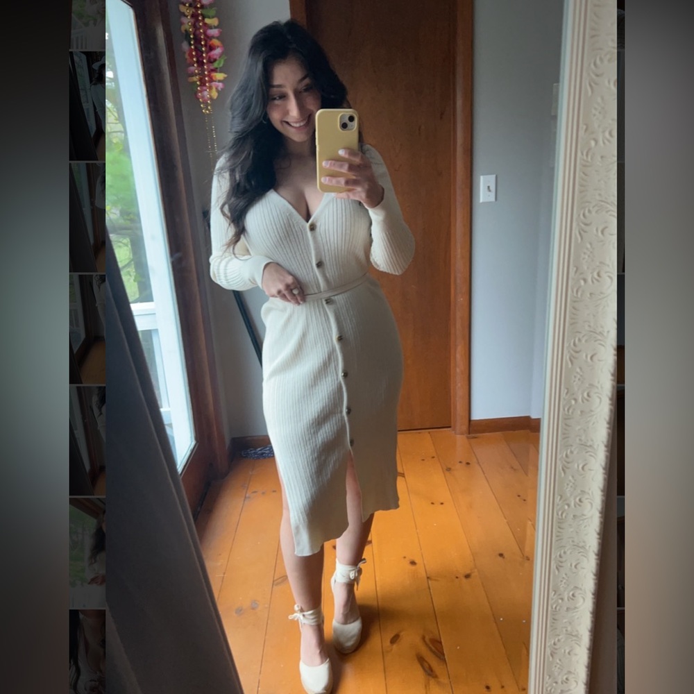 Forever 21 Cream Ribbed Knit dress